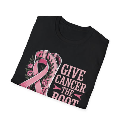 Give Cancer the Boot T-Shirt, Softstyle Tee, Cancer Awareness Shirt, Gift for Fighters, Breast Cancer Support, Unisex Top