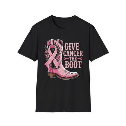 Give Cancer the Boot T-Shirt, Softstyle Tee, Cancer Awareness Shirt, Gift for Fighters, Breast Cancer Support, Unisex Top