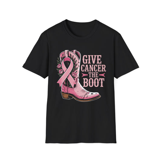 Give Cancer the Boot T-Shirt, Softstyle Tee, Cancer Awareness Shirt, Gift for Fighters, Breast Cancer Support, Unisex Top